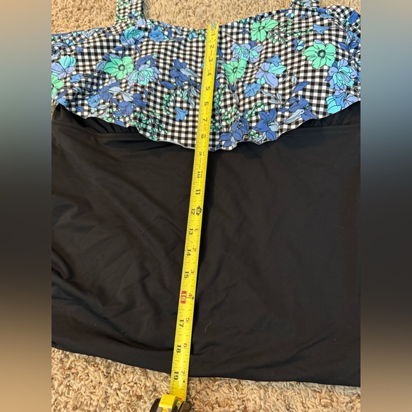 NWOT Lands' End Black Blue Gingham Floral  Ruffle Tankini Sz 44DD - Picture 7 of 7